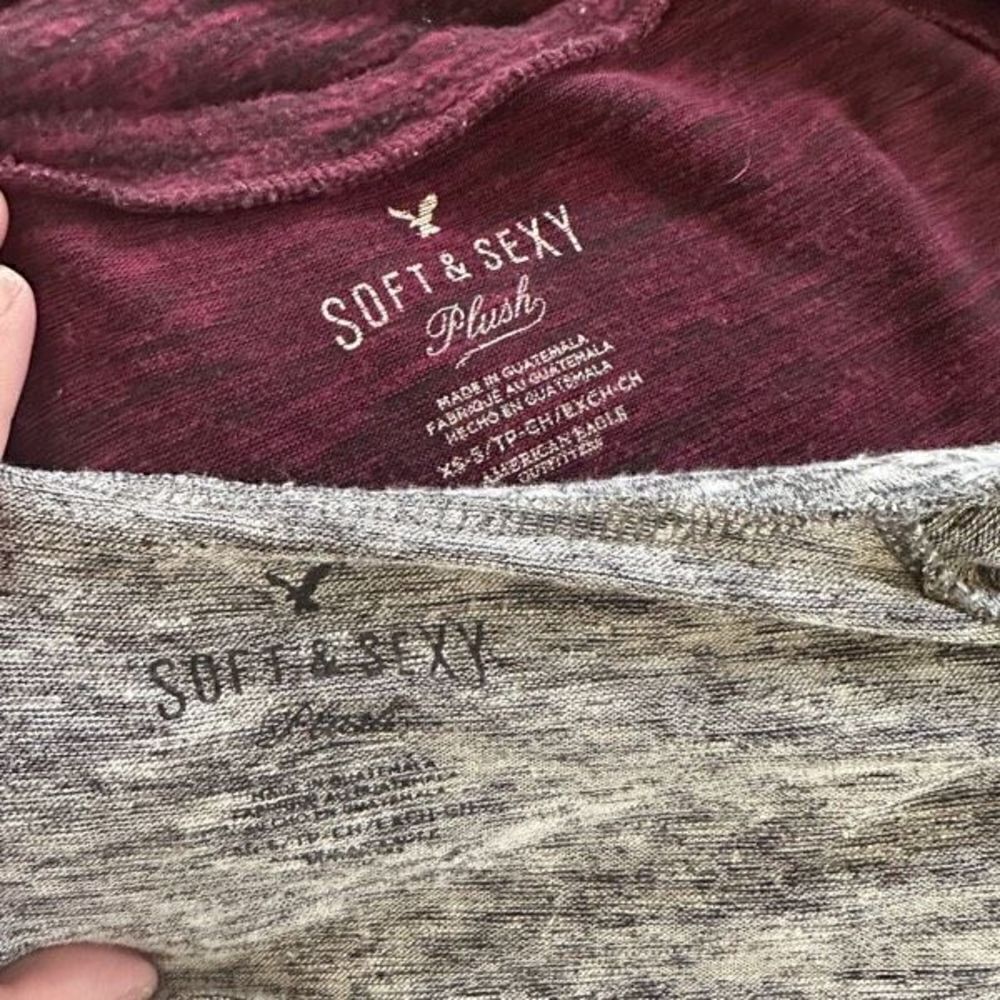 Bundle of Two American Eagle Soft and Sexy Plush Long Sleeve Shirts - Burgundy a